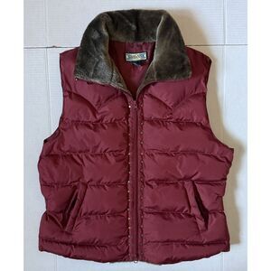 SHYANNE - Women's Maroon Faux Fur Collar Puffer Vest‎ - Size Large